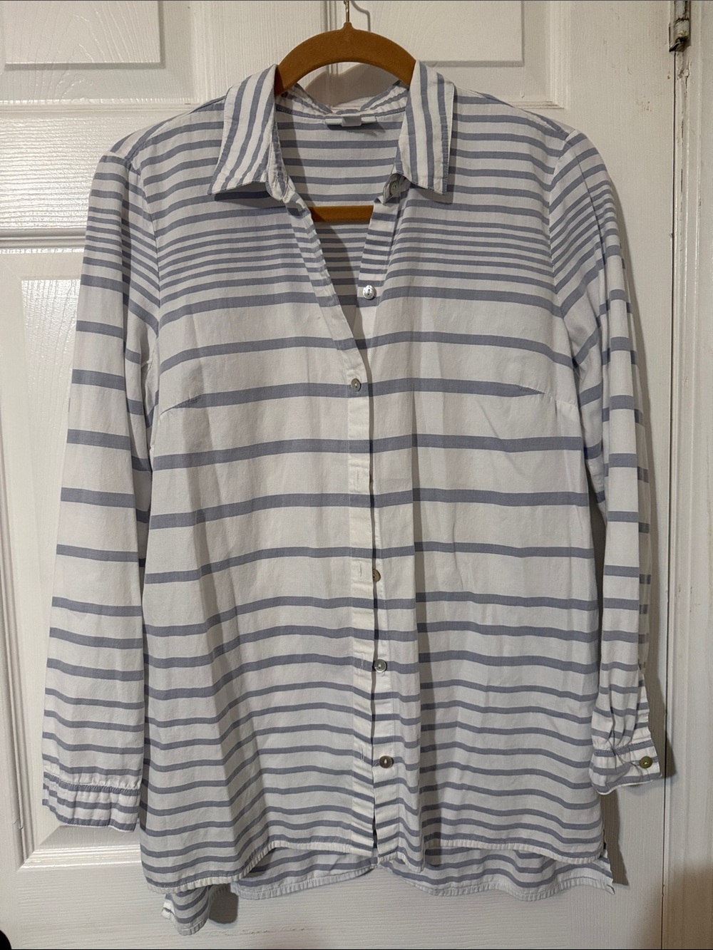 J. Jill White and Light Blue Striped Button-Front Shirt